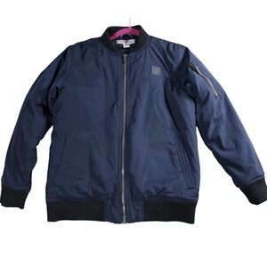 Calvin Klein Jeans Navy Blue Bomber Jacket Juniors L 14-16 Full Zip Logo Trendy